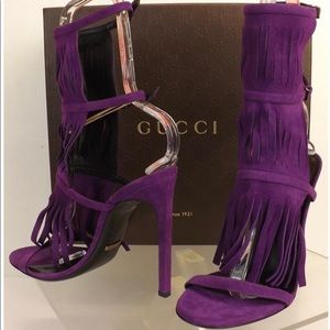 Gucci Purple Berries Becky Suede Fringe Sandals